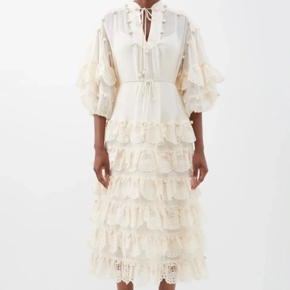 Zimmermann Cream Ruffled Tiered Sundress with Bishop Sleeves - Picture 8 of 12